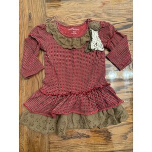 Mustard Pie Red Brown Long Sleeved Amelia Ruffle Tunic Dress Size 12 Months